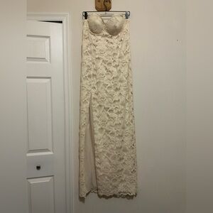 Lovers + Friends Ferraro Nude Ivory Lace Strapless Gown Dress Wedding Formal
